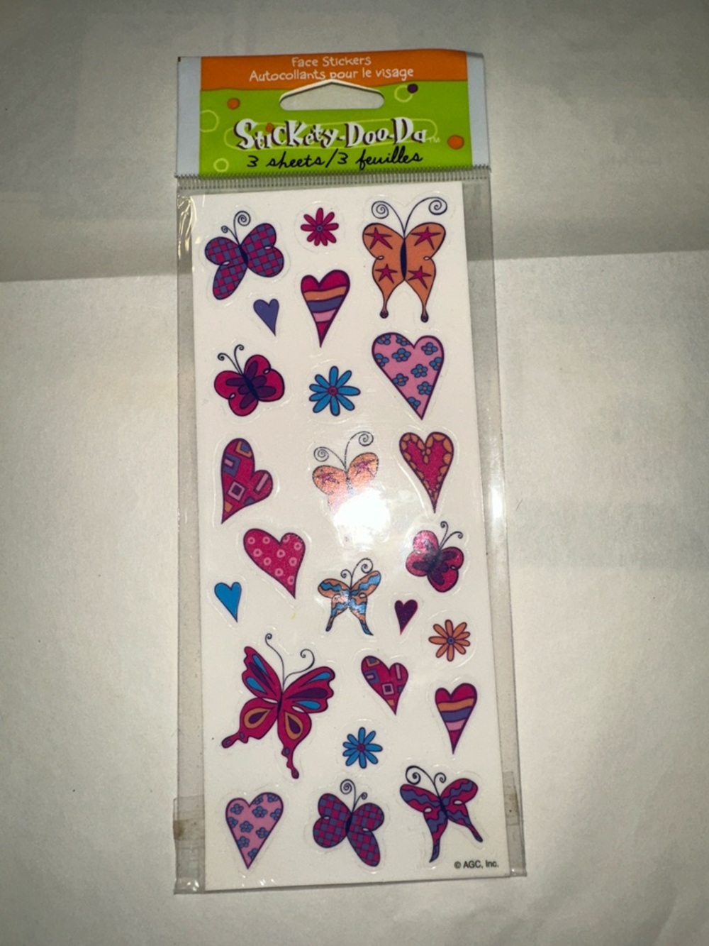 75 Stickety-Doo-Da Face Stickers - Pink, Purple, Blue Hearts & Butterflies